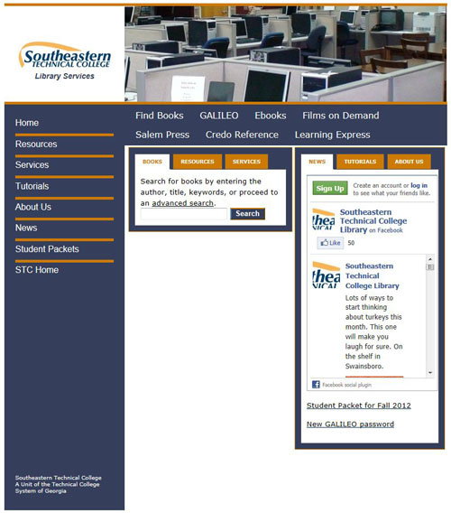 Snapshot of Library Home Page